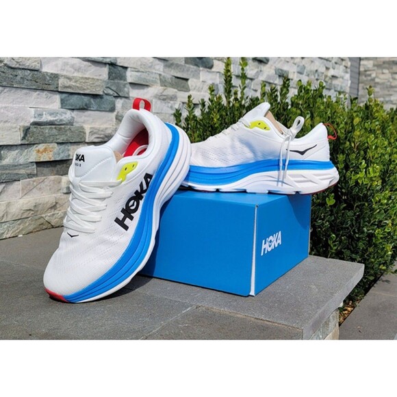 HOKA ONE Women’s Bondi 8 Running Shoes BVR White Blue size 5.5B US $165 NEW - Picture 3 of 5